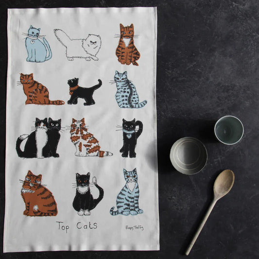 Organic Top Cats Tea Towel