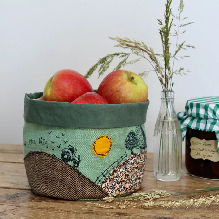 Large Handmade Embroidered Art Pot - A Country Life