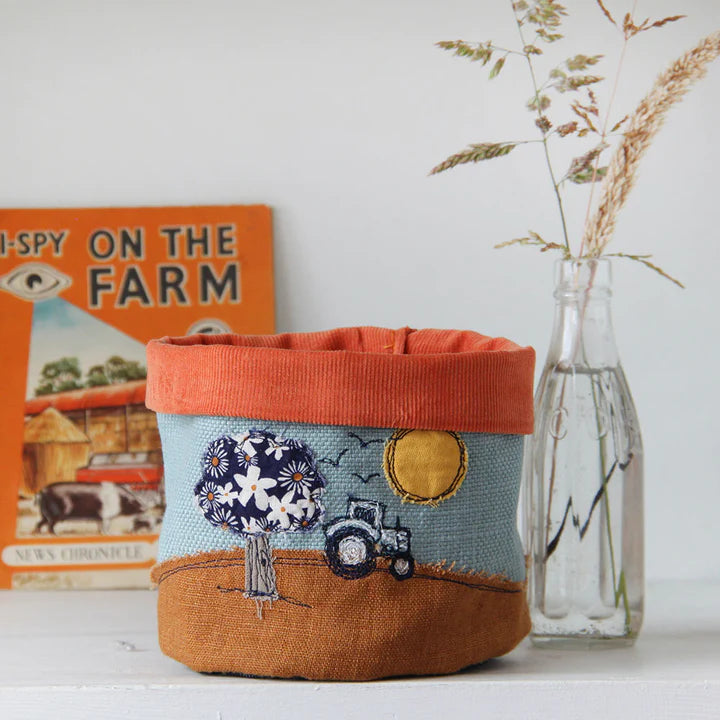Small Handmade Embroidered Art Pot - A Country Life